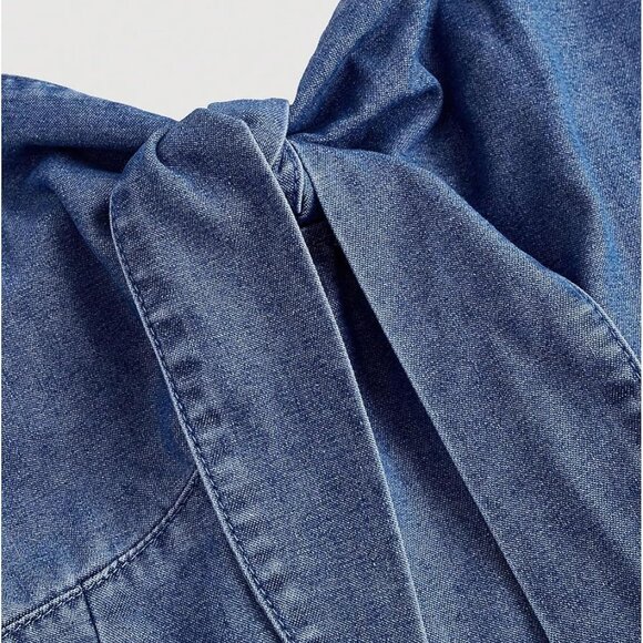 Women's Denim Cami Dress Tie Front Sleeveless Short Frill Trim - Picture 3 of 4